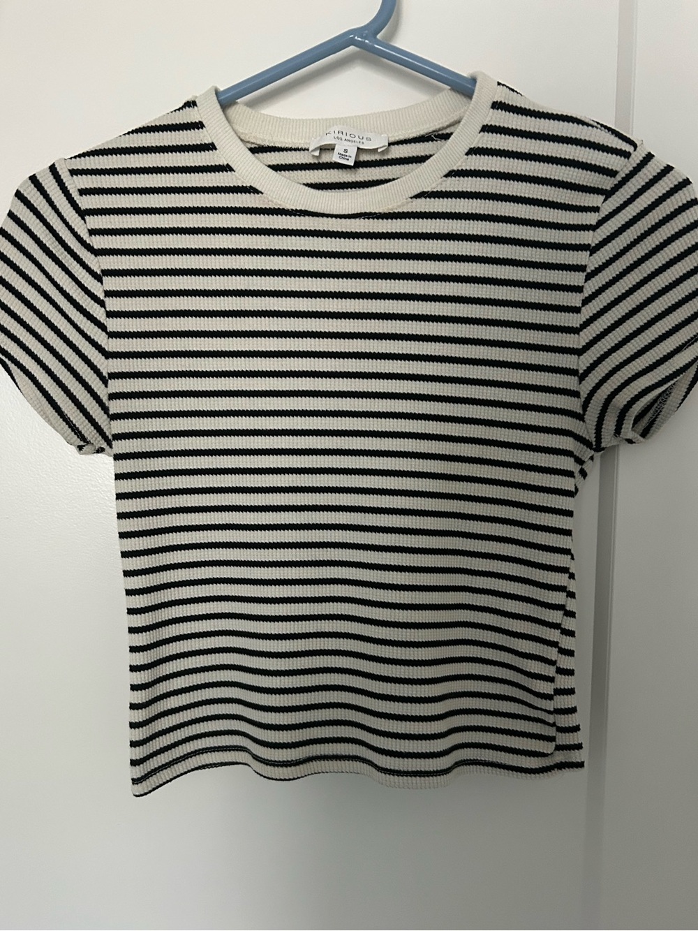 Ribbed Black & White Striped Short Sleeve Tee